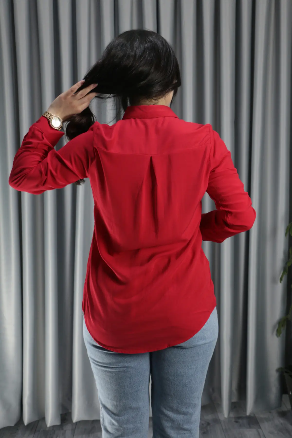 %100 Viskon Yumuşacık Premium Gömlek 38 - kırmızı