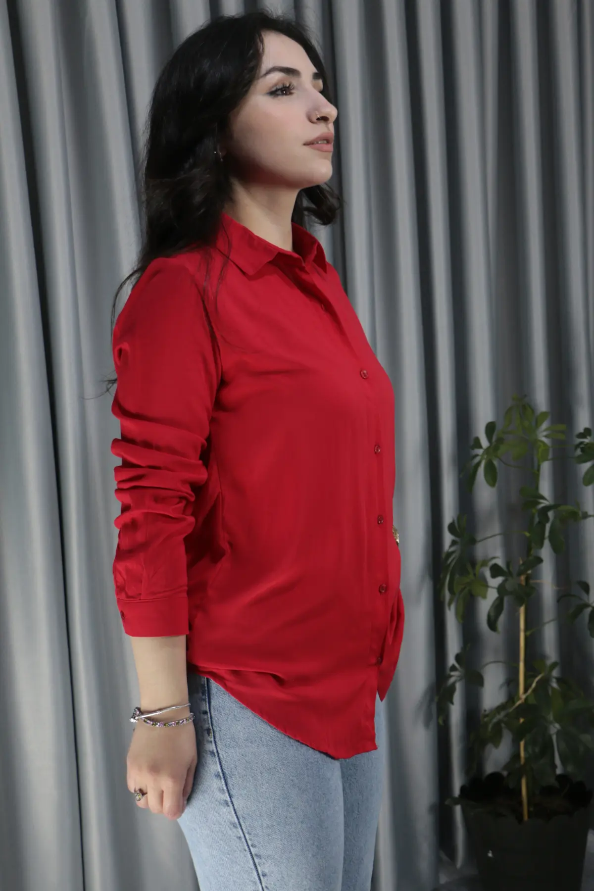 %100 Viskon Yumuşacık Premium Gömlek 38 - kırmızı