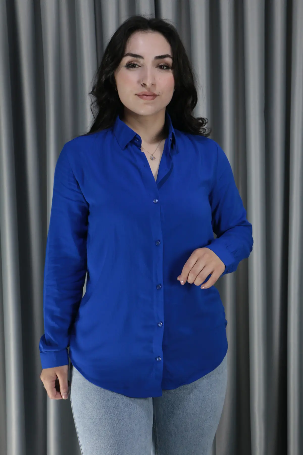 %100 Viskon Yumuşacık Premium Gömlek 36 - saks mavi