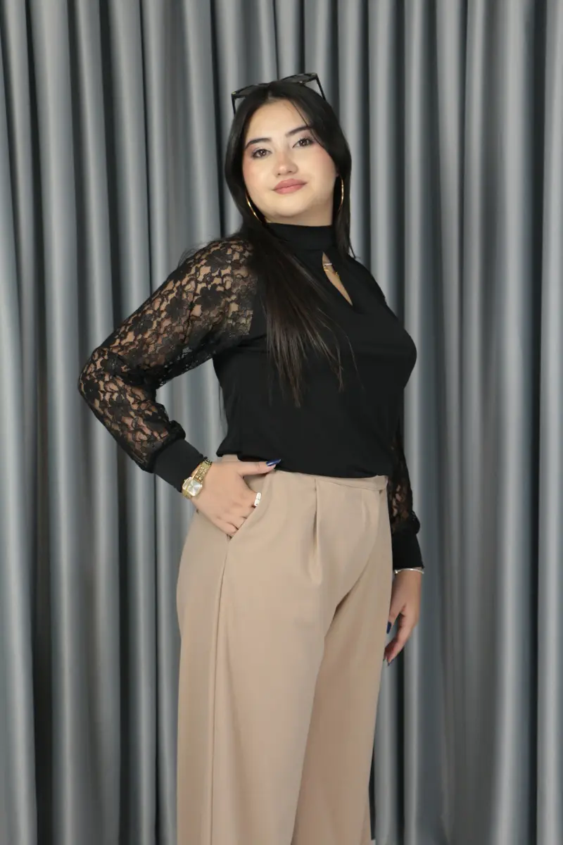 Kadın Krep Kumaş Kolay Ütülenir Düğmeli Kapama Detay Palazzo Pantolon XL - bej