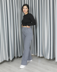 Toparlayıcı Süper Kalite Cırt Kapamalı İthal Krep Kumaş Palazzo Pantolon S - gri