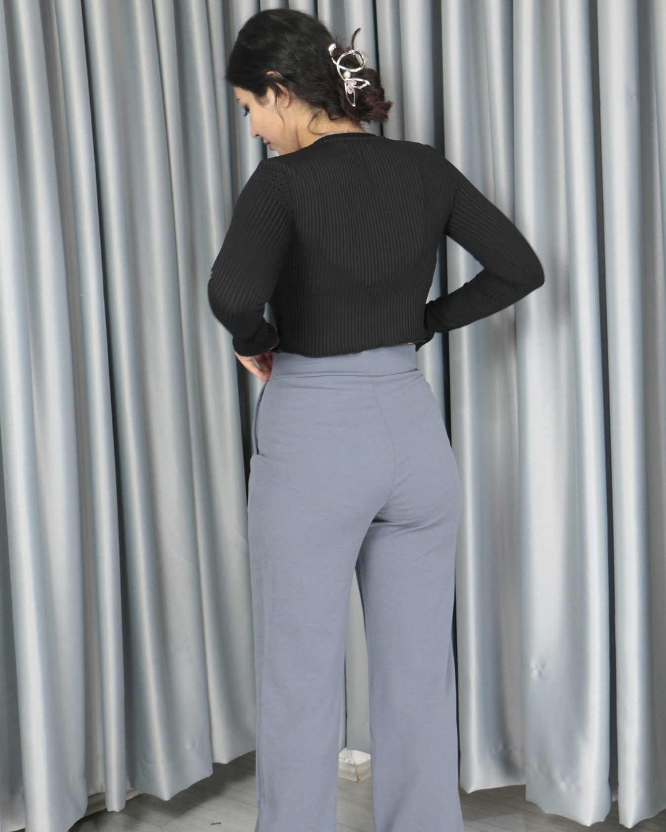 Toparlayıcı Süper Kalite Cırt Kapamalı İthal Krep Kumaş Palazzo Pantolon S - gri