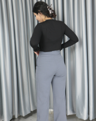 Toparlayıcı Süper Kalite Cırt Kapamalı İthal Krep Kumaş Palazzo Pantolon S - gri