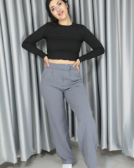 Toparlayıcı Süper Kalite Cırt Kapamalı İthal Krep Kumaş Palazzo Pantolon S - gri