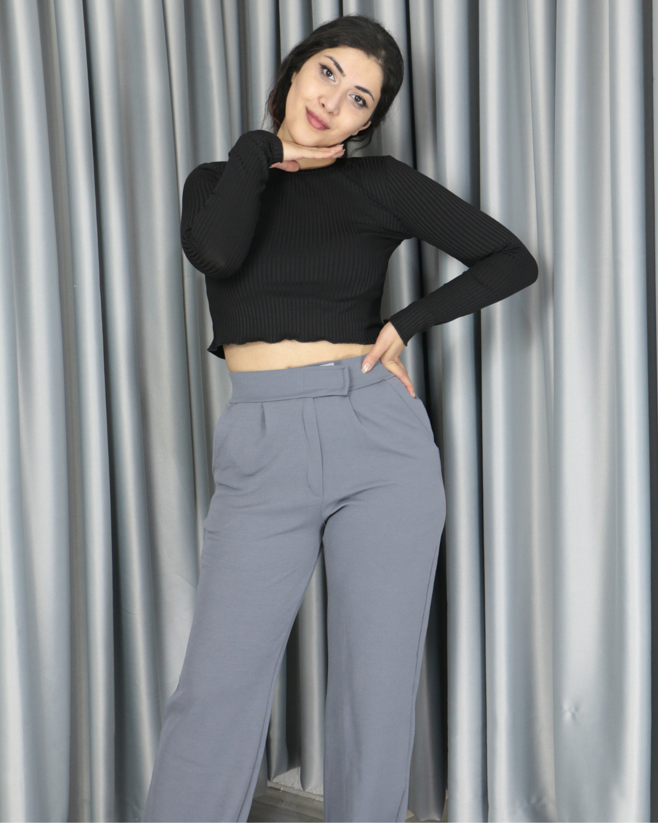 Toparlayıcı Süper Kalite Cırt Kapamalı İthal Krep Kumaş Palazzo Pantolon S - gri