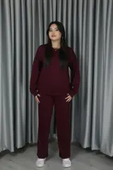 Kadın Yumuşak Dokulu Modal Kumaş Pantolonu Çımalı Basic Alt Üst Takım S - bordo