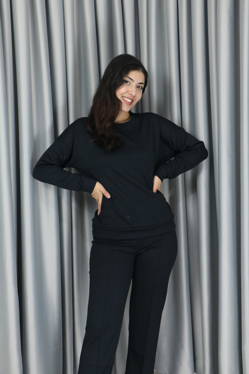 Yumuşak Dokulu Modal Kumaş Pantolonu Çımalı Alt Üst Takım XL - koyu lacivert