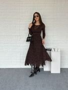 Flog Desenli Beli Lastikli Kloş Etek acı kahve - XL