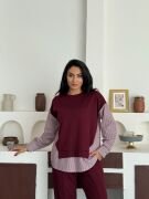 Gömlek Garnili Modal Alt Üst Takım bordo - M