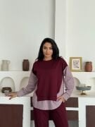 Gömlek Garnili Modal Alt Üst Takım bordo - M
