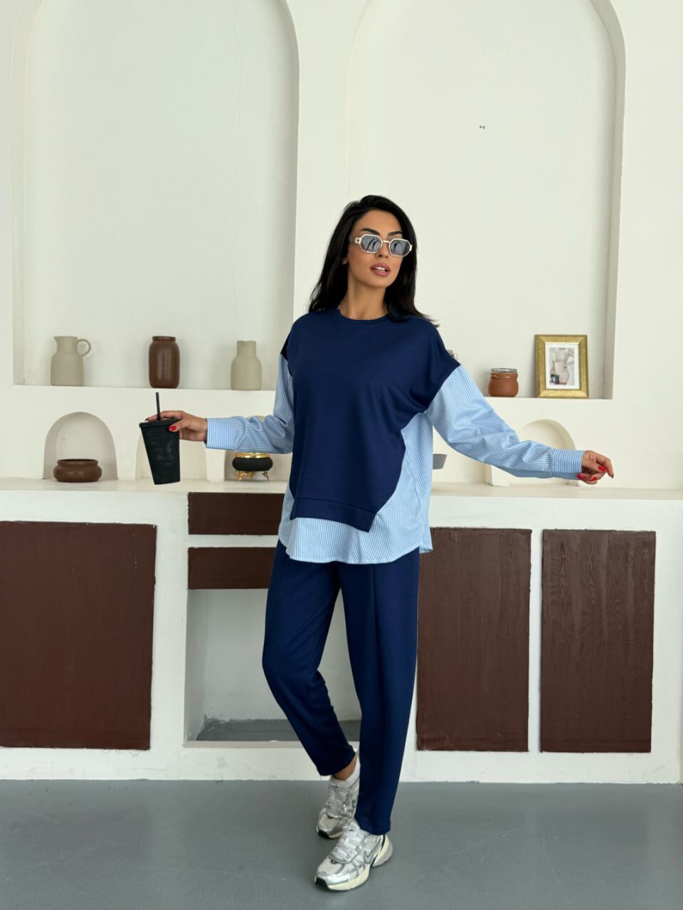 Gömlek Garnili Modal Alt Üst Takım lacivert - XL