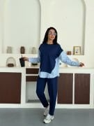 Gömlek Garnili Modal Alt Üst Takım lacivert - XL