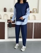 Gömlek Garnili Modal Alt Üst Takım lacivert - XL