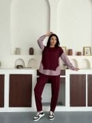 Gömlek Garnili Modal Alt Üst Takım bordo - XL