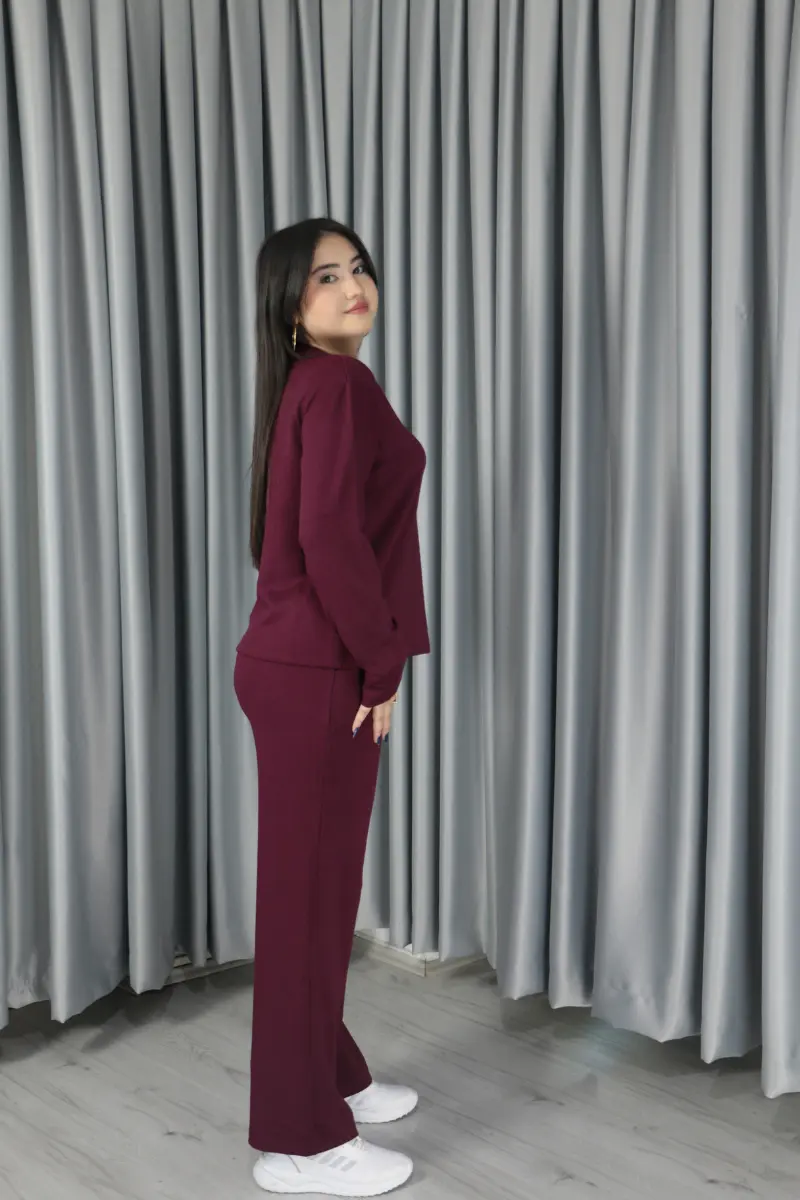 Yumuşak Dokulu Modal Kumaş Basic Alt Üst Takım S - bordo