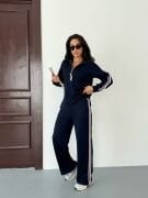 Yarım Fermuarlı Yanları Şeritli Modal Takım lacivert - XL