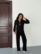 Yarım Fermuarlı Yanları Şeritli Modal Takım siyah - XL