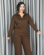 Modal dökümlü yumuşak dokulu polo yaka standart takım Standart - kahverengi