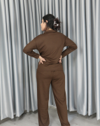 Modal dökümlü yumuşak dokulu polo yaka standart takım Standart - kahverengi