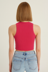 %100 Pamuk Halter Yaka Kaşkorse Crop Body M - pembe