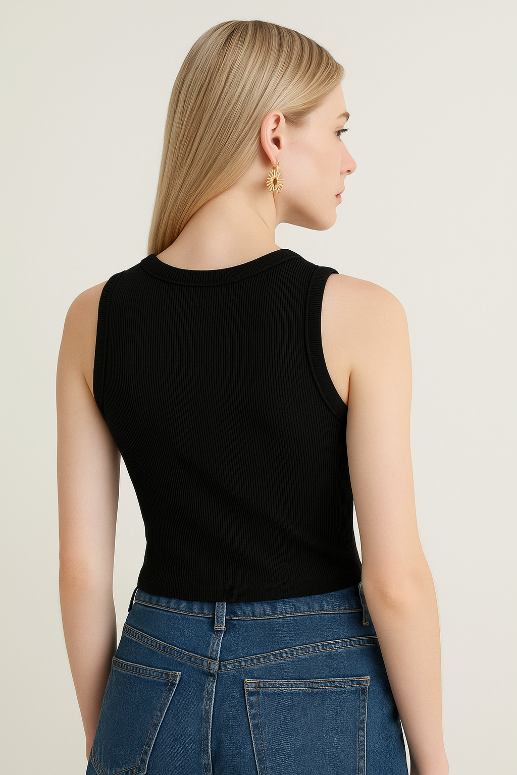 %100 Pamuk Halter Yaka Kaşkorse Crop Body L - siyah