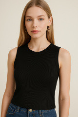 %100 Pamuk Halter Yaka Kaşkorse Crop Body XL - siyah