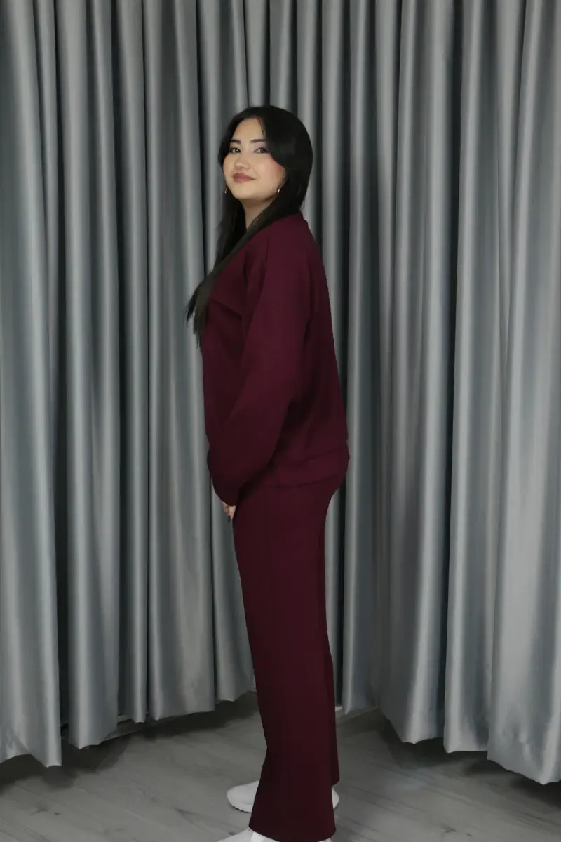 Modal Kumaş Pantolonu Çımalı Alt Üst Standart Takım Standart - bordo