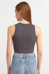 %100 Pamuk Halter Yaka Kaşkorse Crop Body M - füme