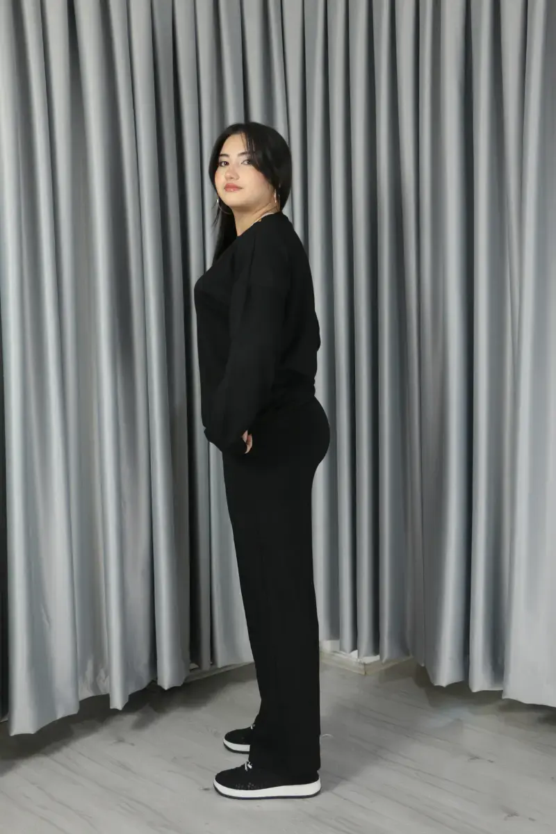 Modal Kumaş Pantolonu Çımalı Alt Üst Standart Takım Standart - siyah