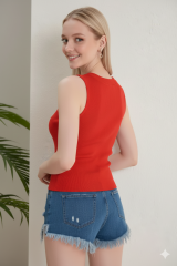%100 Pamuk Halter Yaka Kaşkorse Crop Body XL - kırmızı