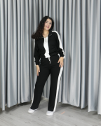 Yarım Fermuarlı Bel Büzgülü Modal Alt Üst Takım L - siyah