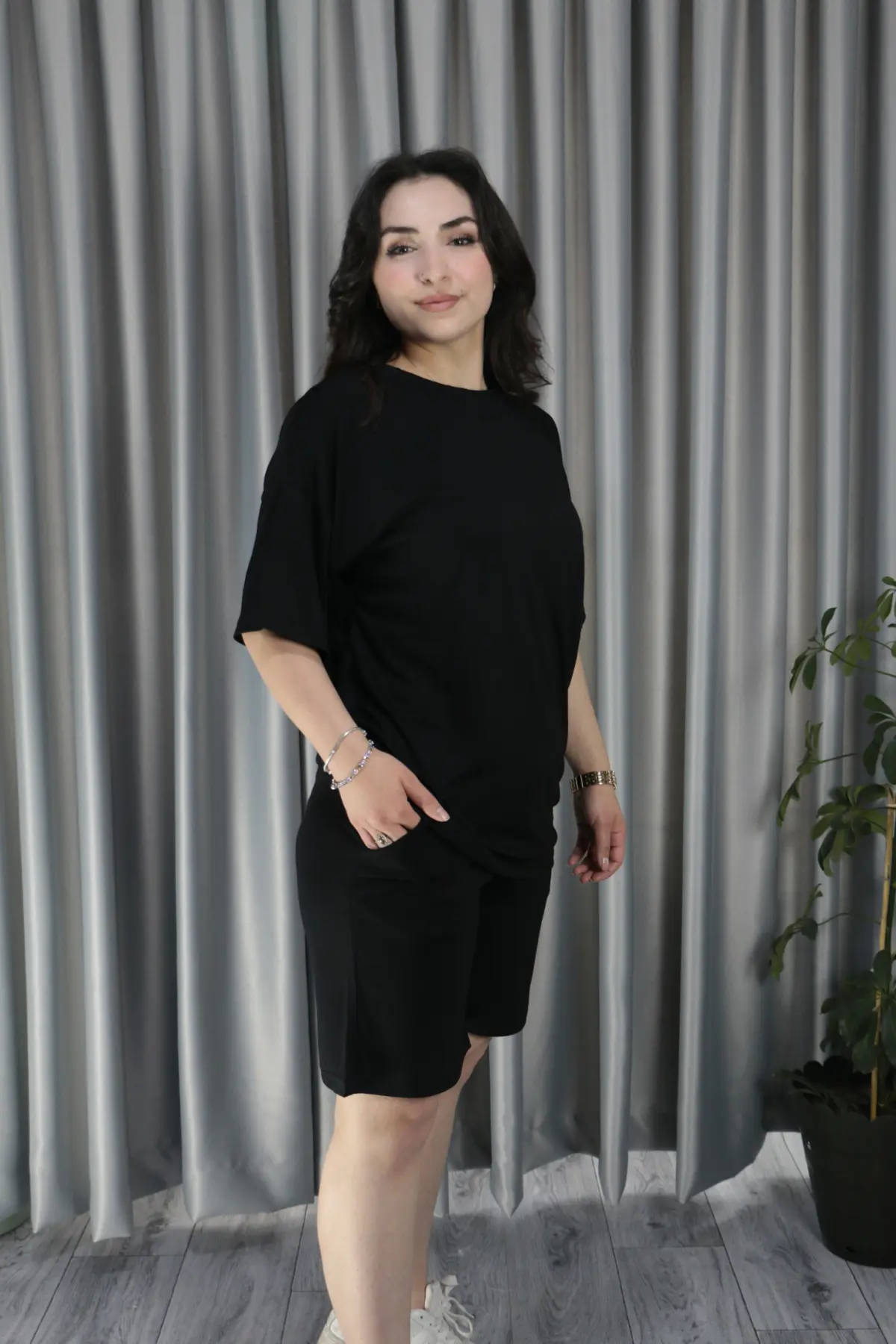 Kadın Modal Kumaş Premium Kalite Şortlu Takım S - siyah