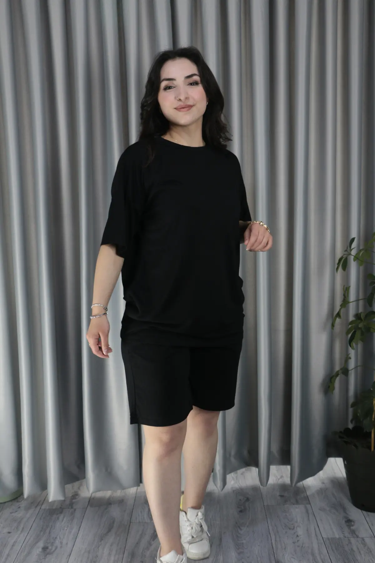 Kadın Modal Kumaş Premium Kalite Şortlu Takım S - siyah