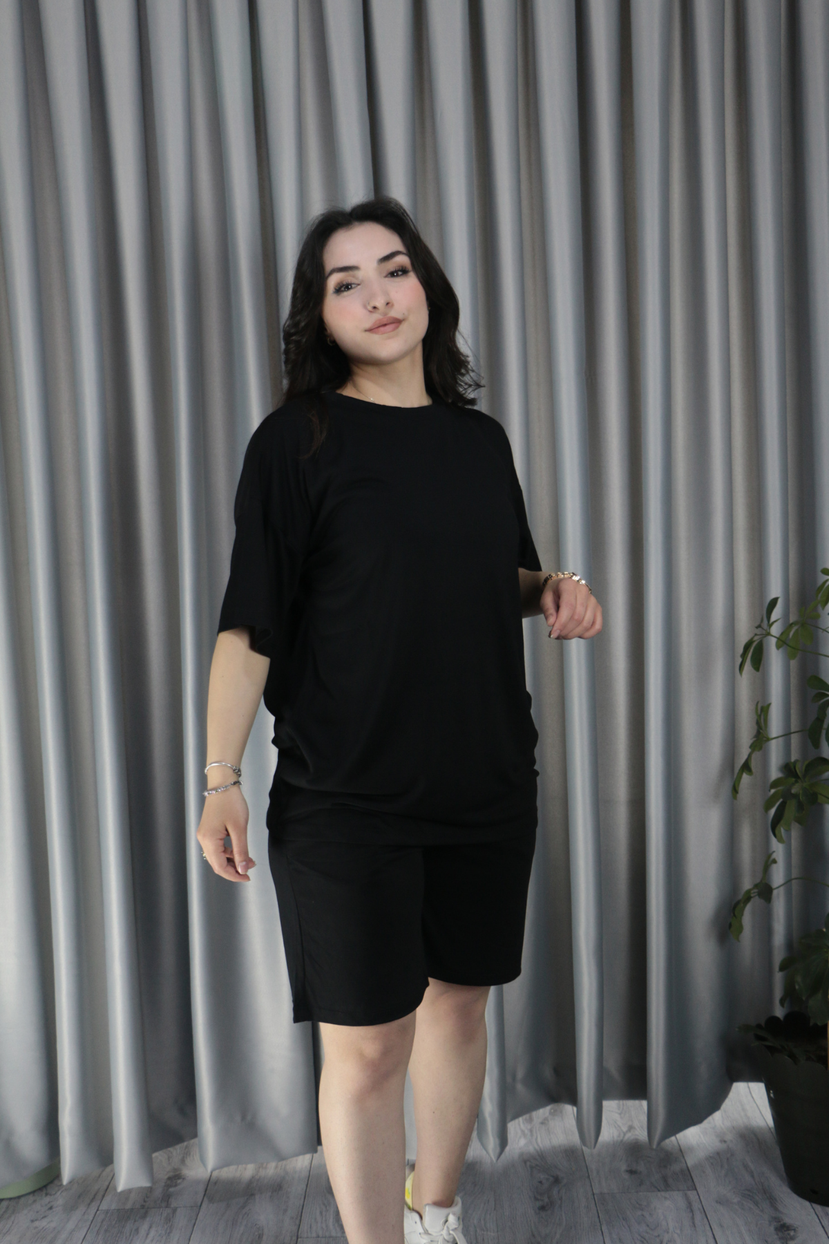 Kadın Modal Kumaş Premium Kalite Şortlu Takım S - siyah