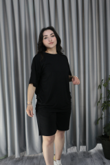 Kadın Modal Kumaş Premium Kalite Şortlu Takım S - siyah