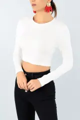 Full Likralı Yumuşak Dokulu Crop Body M - beyaz