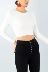Full Likralı Yumuşak Dokulu Crop Body M - beyaz