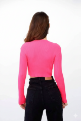 Full Likralı Yumuşak Dokulu Crop Body S - pembe