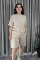 Kadın Modal Kumaş Premium Kalite Şortlu Takım 2XL - krem