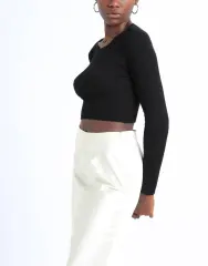 Full Likralı Yumuşak Dokulu Crop Body M - siyah