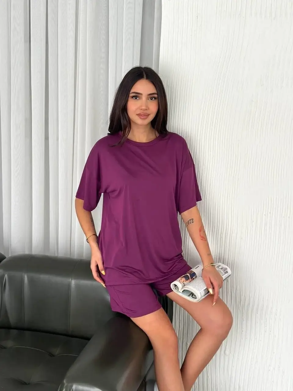 Kadın Modal Kumaş Premium Kalite Şortlu Takım S - mürdüm