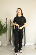 Yanları Şeritli Modal Rahat Kesim Alt Üst Takım L - siyah