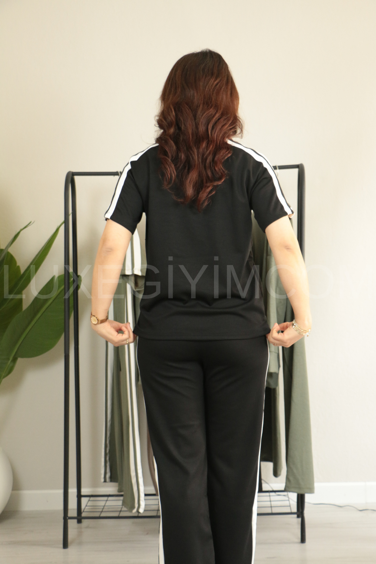 Yanları Şeritli Modal Rahat Kesim Alt Üst Takım XL - siyah