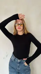 Kadın Full Likra Parmak Geçirmeli Slip Body Bluz L - siyah