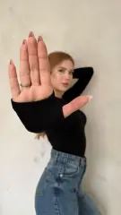 Kadın Full Likra Parmak Geçirmeli Slip Body Bluz L - siyah