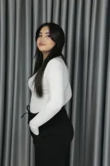 Kadın Full Likra Parmak Geçirmeli Slip Body Bluz XL - beyaz