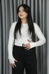 Kadın Full Likra Parmak Geçirmeli Slip Body Bluz XL - beyaz