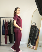 Modal Kumaş Polo Yaka Yanları Biye Detay Alt Üst Kadın Takım XL - bordo