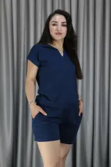 Polo Yaka Pike Kumaş Şortlu Yazlık Takım S - lacivert