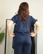 Modal Kumaş Polo Yaka Yanları Biye Detay Alt Üst Kadın Takım XL - lacivert